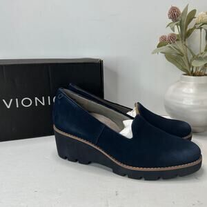 Vionic Willa Wedge Loafers Suede Slip On Black Women's 8M Water Repellent